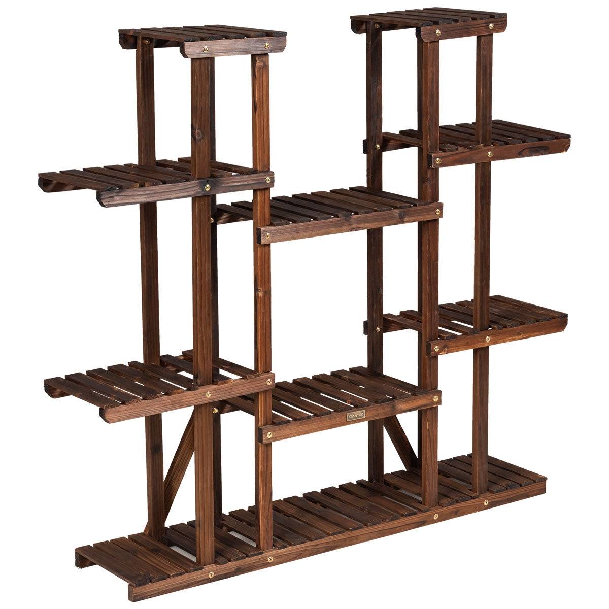 Étagère pour plantes en bois 9 tablettes pour 18 pots 125 x 25 x 114 cm charge 10kg par niveau terrasse jardin balcon salon - Image 1