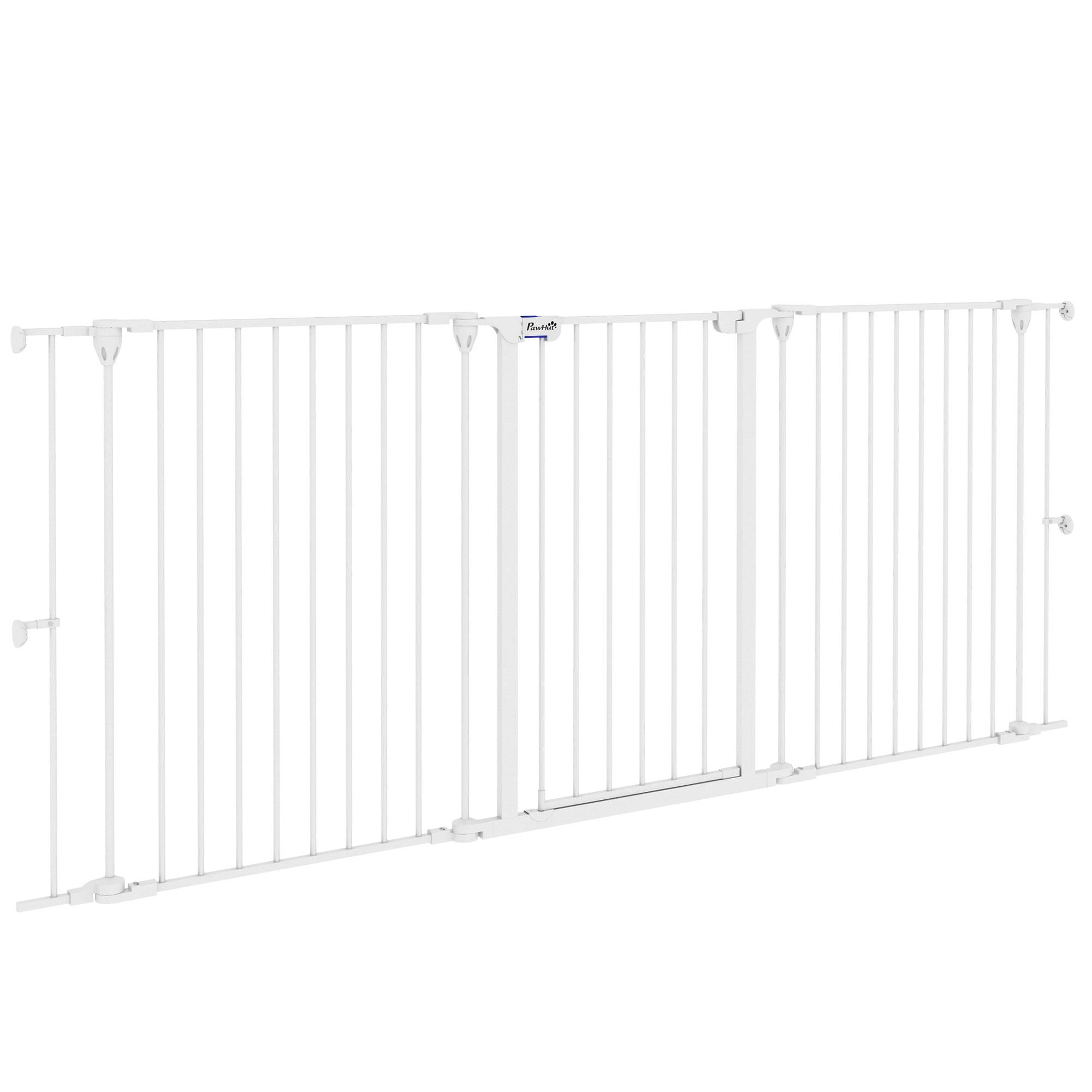 Sans Marque - Clôture pour animaux pliable en acier, 3 panneaux, double verrouillage et verrouillage auxiliaire, 206 x 90 cm, blanche