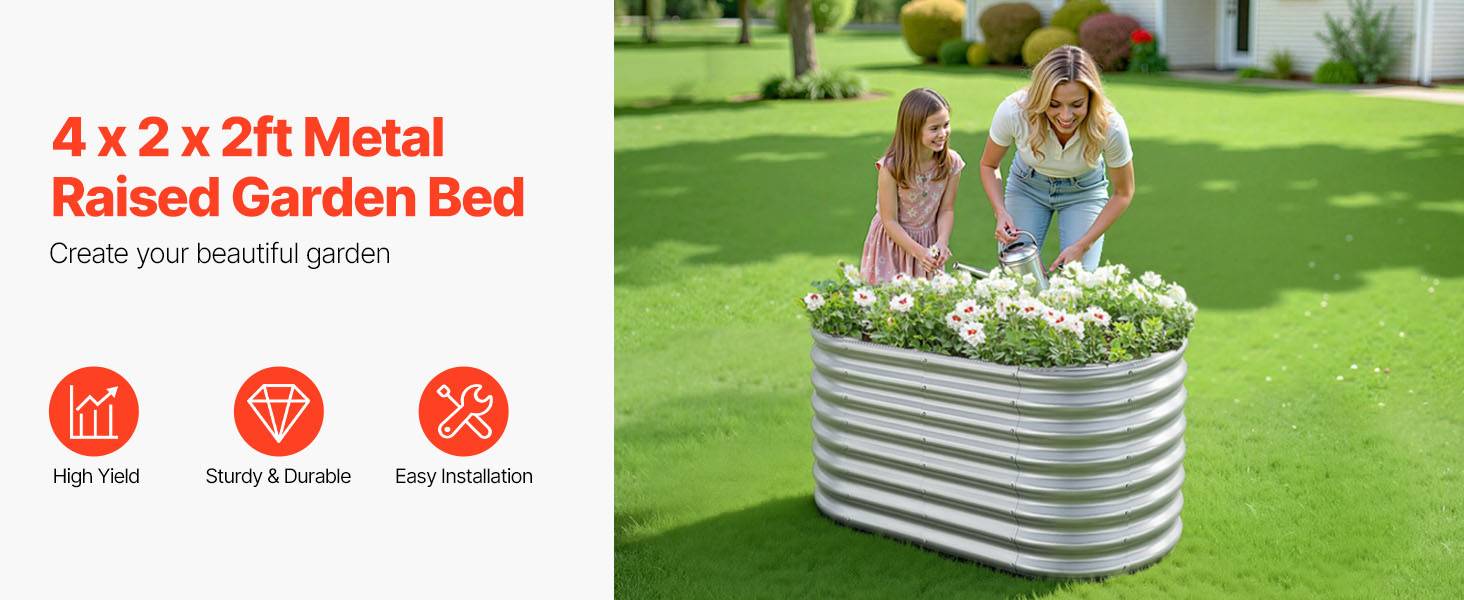 Vevor - VEVOR Carré Potager Surélevé Métal Galvanisé Lit Jardin 120x60x60 cm Argenté - Image 9