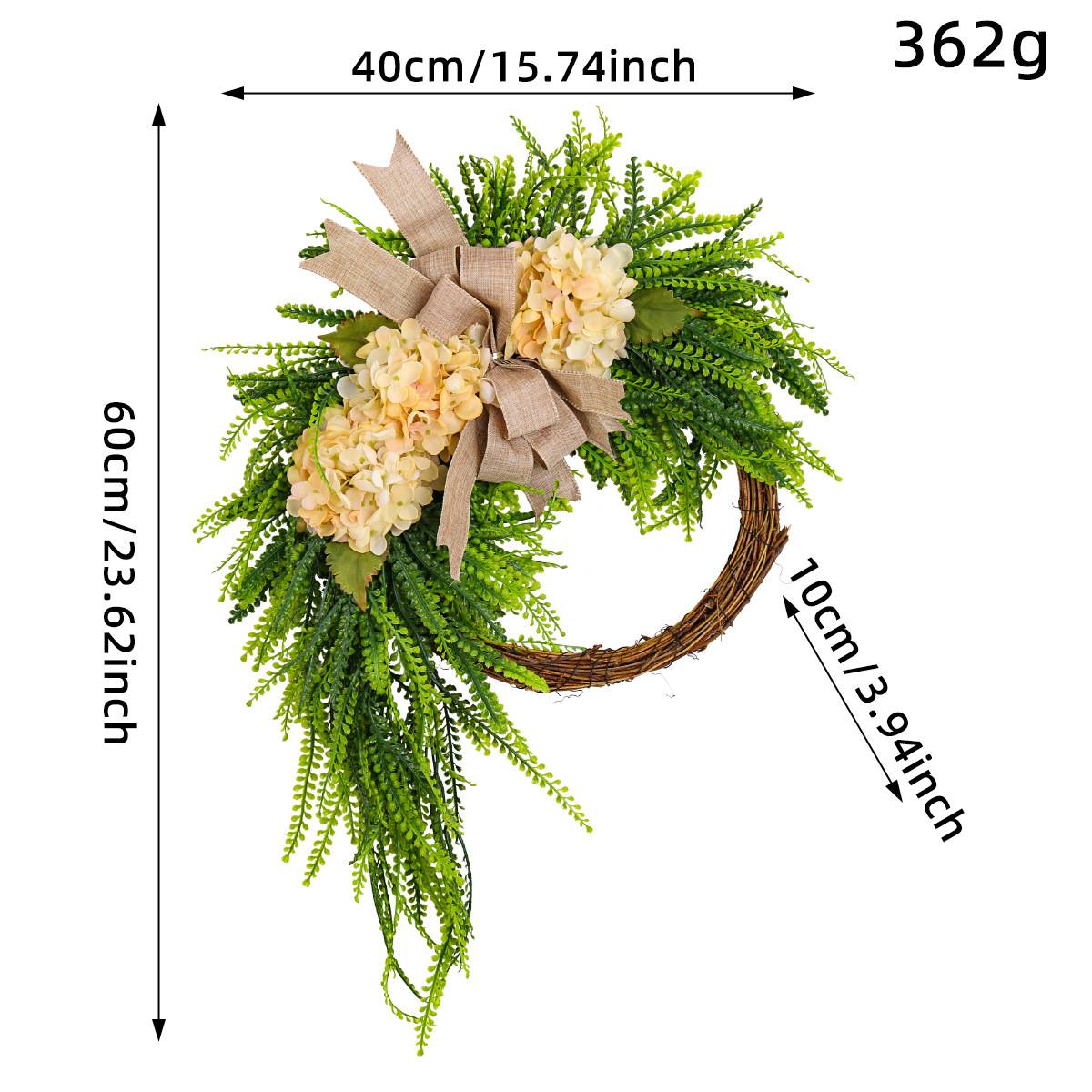 2 couronnes d'hortensias rustiques, ornements à suspendre pour les maisons de campagne, couronnes artificielles à suspendre pour Noël. - Image 4