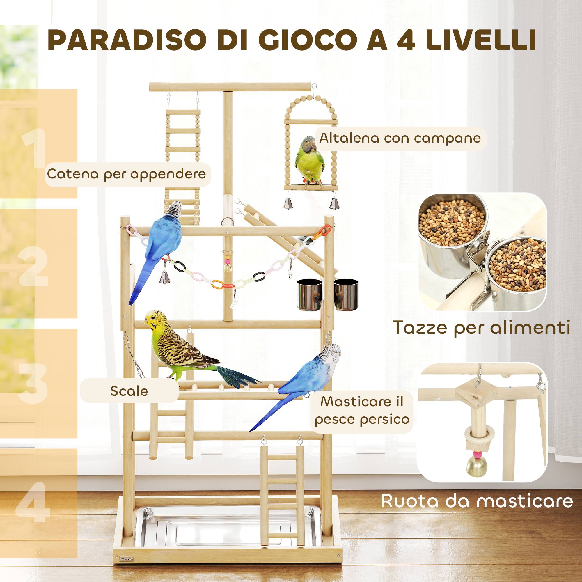 ComfortXL - Perchoir pour perroquets bois naturel aire de jeux 4 niveaux avec plateau - ComfortXL Outdoor Living - Image 7