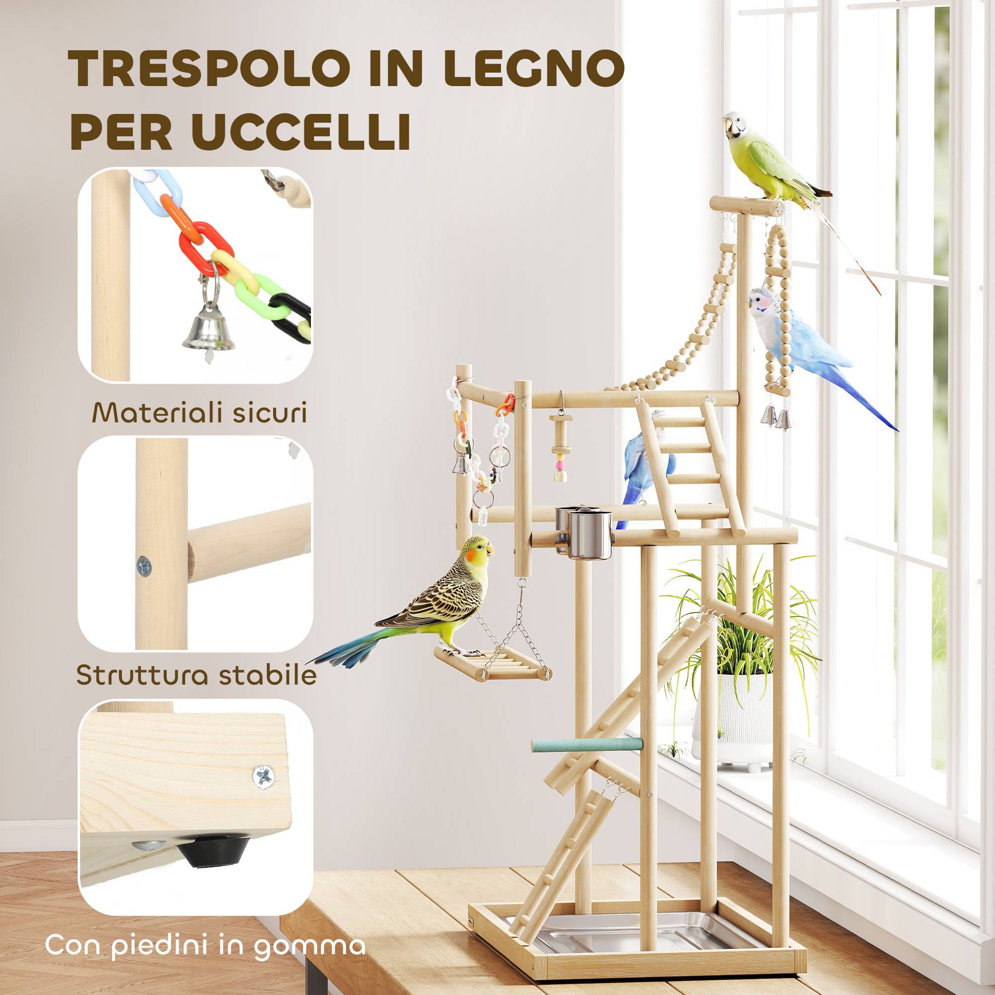 ComfortXL - Perchoir pour perroquets bois naturel aire de jeux 4 niveaux avec plateau - ComfortXL Outdoor Living - Image 6
