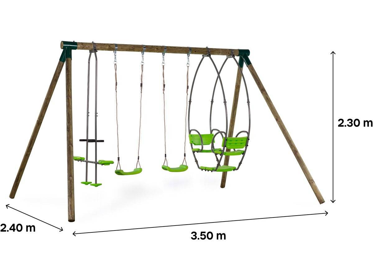 Portique Bois "nelio" - Avec 2 Balançoires , 1 Vis-à-vis Et 1 Nacelle. -habitat Et Jardin - Image 4