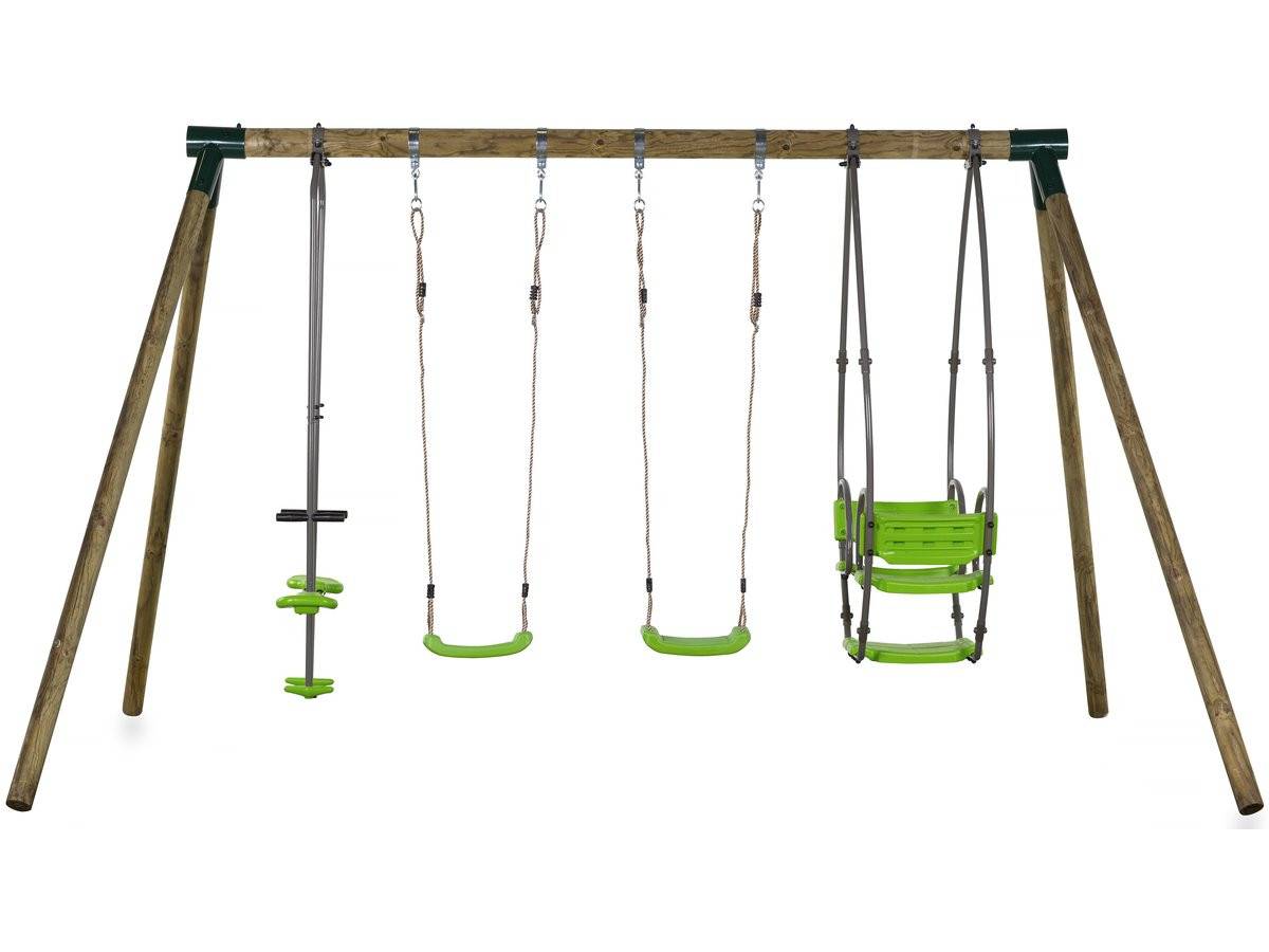 Portique Bois "nelio" - Avec 2 Balançoires , 1 Vis-à-vis Et 1 Nacelle. -habitat Et Jardin - Image 2