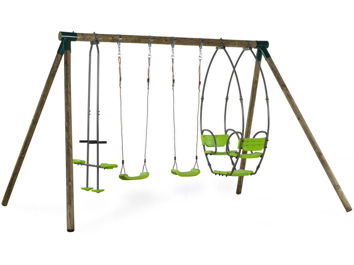 Habitat Et Jardin - Portique Bois "nelio" - Avec 2 Balançoires , 1 Vis-à-vis Et 1 Nacelle. -habitat Et Jardin - Image 1