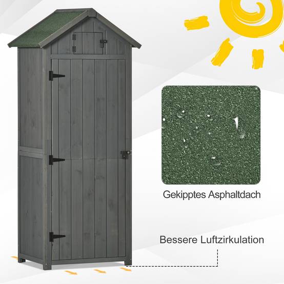 ComfortXL - Armoire de jardin en bois 77 x 54,2 x 179 cm gris et vert rangement outils avec toit à deux pentes et aération - Image 5