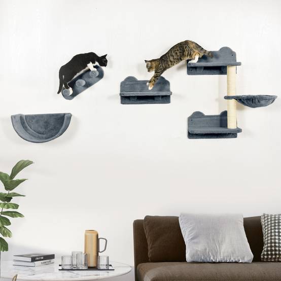 Set Parcours Mural Chat 4 Pièces Sisal Griffoir Hamac Jeu Repos Gris - ComfortXL Pet Living - Image 1
