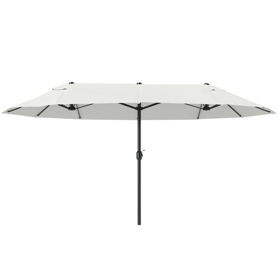 Parasol double 4,6x2,7 m à 12 baleines avec prises d'air et manivelle, en acier et polyester anti-UV, beige - Image 2