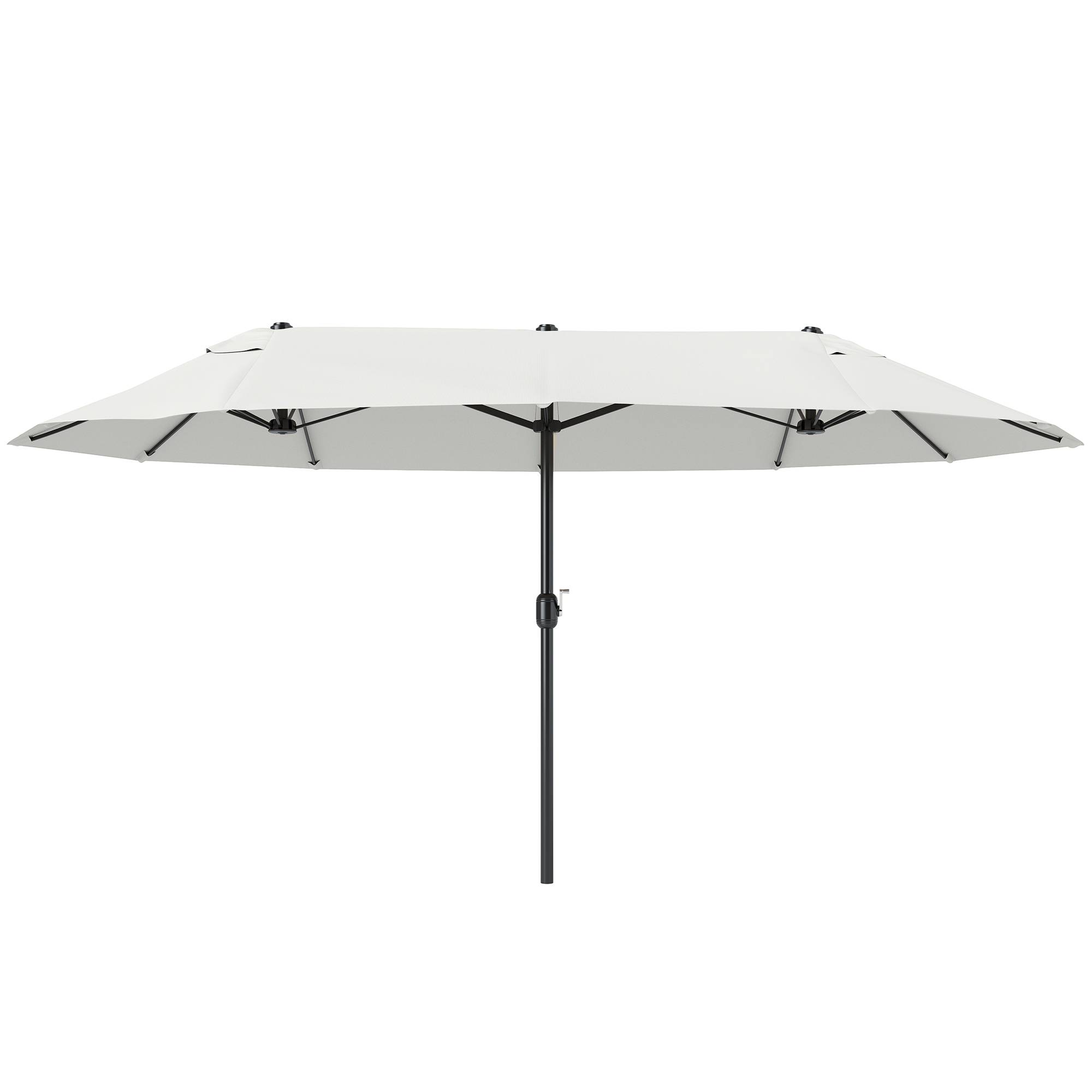 Parasol double 4,6x2,7 m à 12 baleines avec prises d'air et manivelle, en acier et polyester anti-UV, beige - Image 2