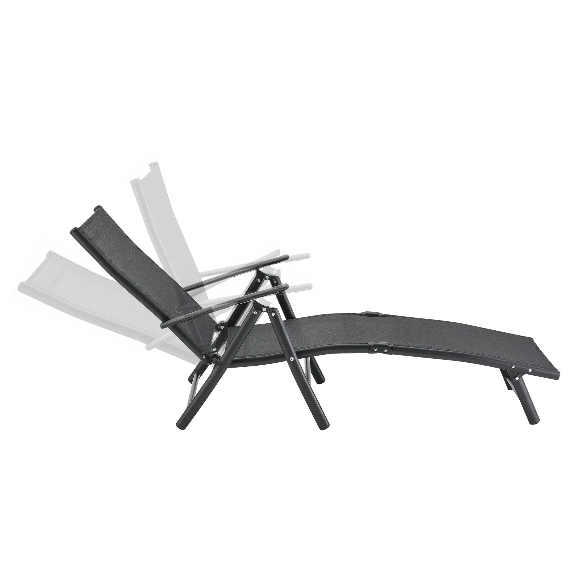 Helloshop26 - Transat bain de soleil inclinable 160° bain de soleil avec accoudoirs 150 x 65 x 86 cm noir - Image 5