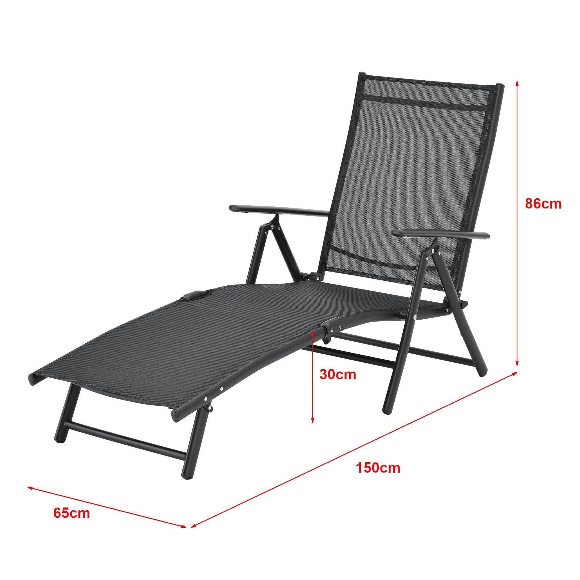 Helloshop26 - Transat bain de soleil inclinable 160° bain de soleil avec accoudoirs 150 x 65 x 86 cm noir - Image 3