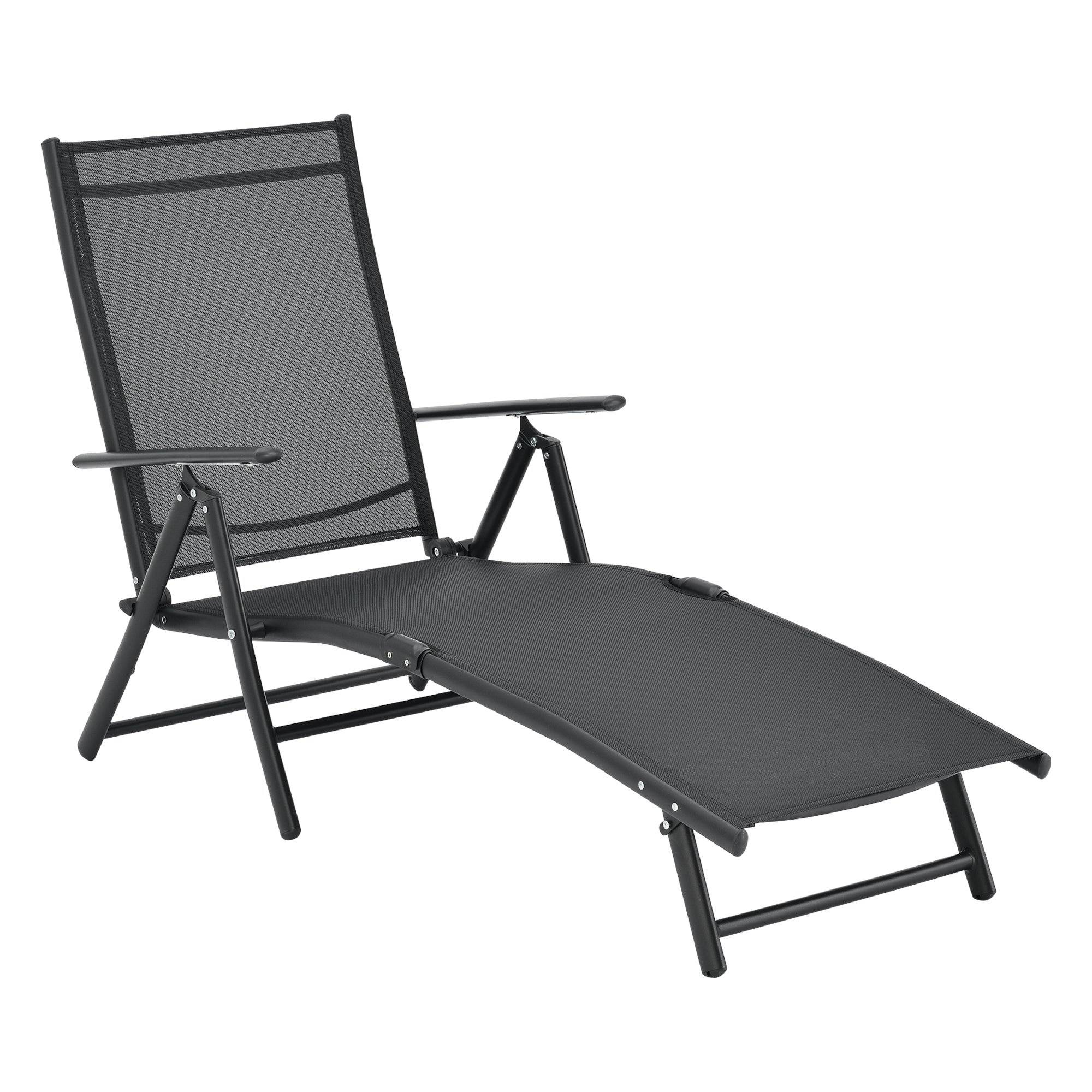 Helloshop26 - Transat bain de soleil inclinable 160° bain de soleil avec accoudoirs 150 x 65 x 86 cm noir - Image 1
