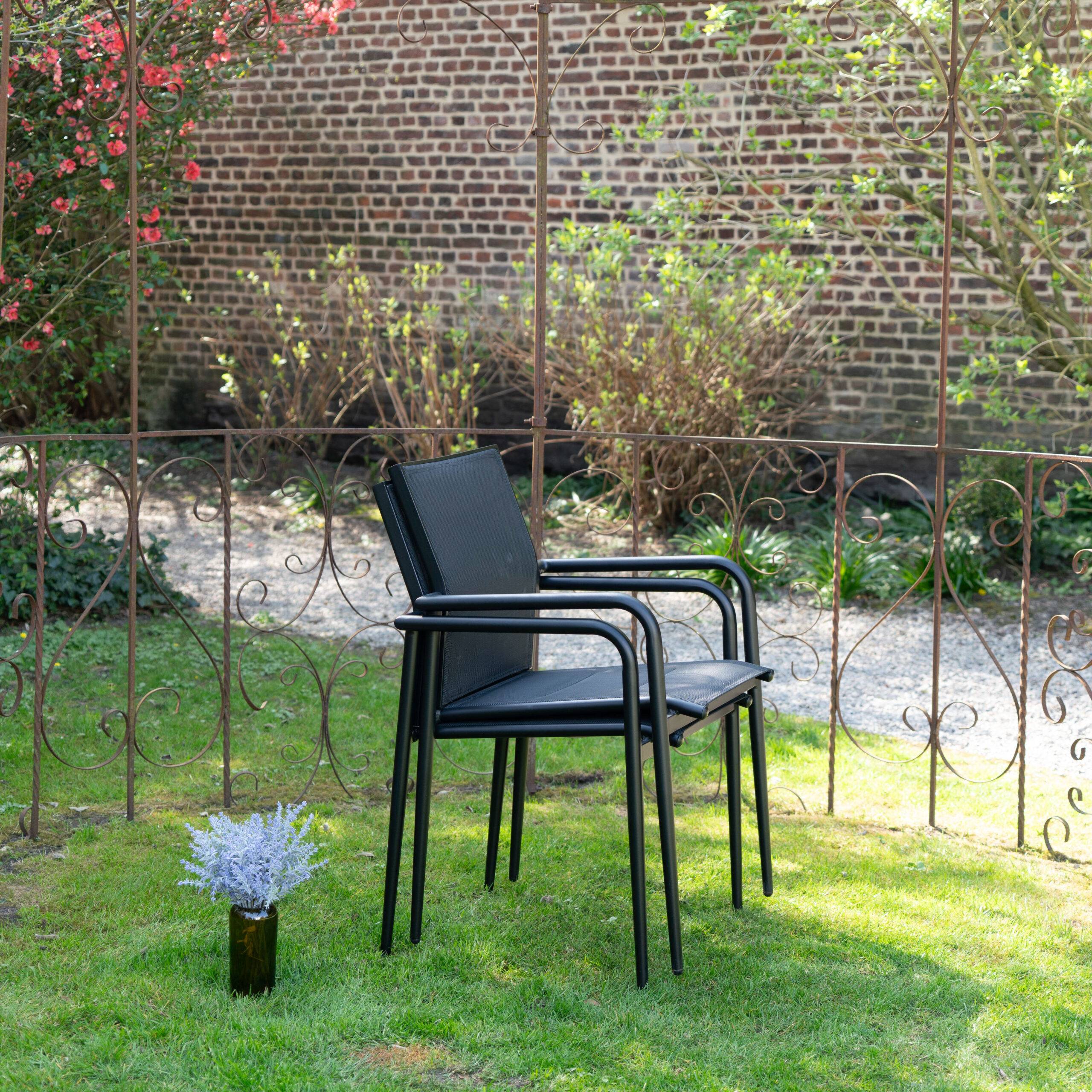 Wilsa Garden - Lot de 2 fauteuils de jardin aluminium noir textilène MODULO - Image 3