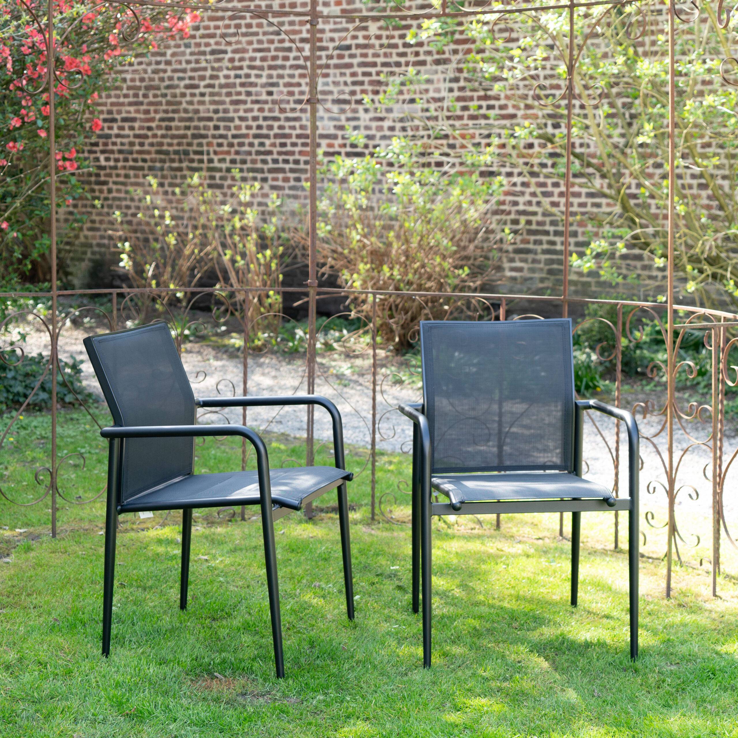 Wilsa Garden - Lot de 2 fauteuils de jardin aluminium noir textilène MODULO - Image 1