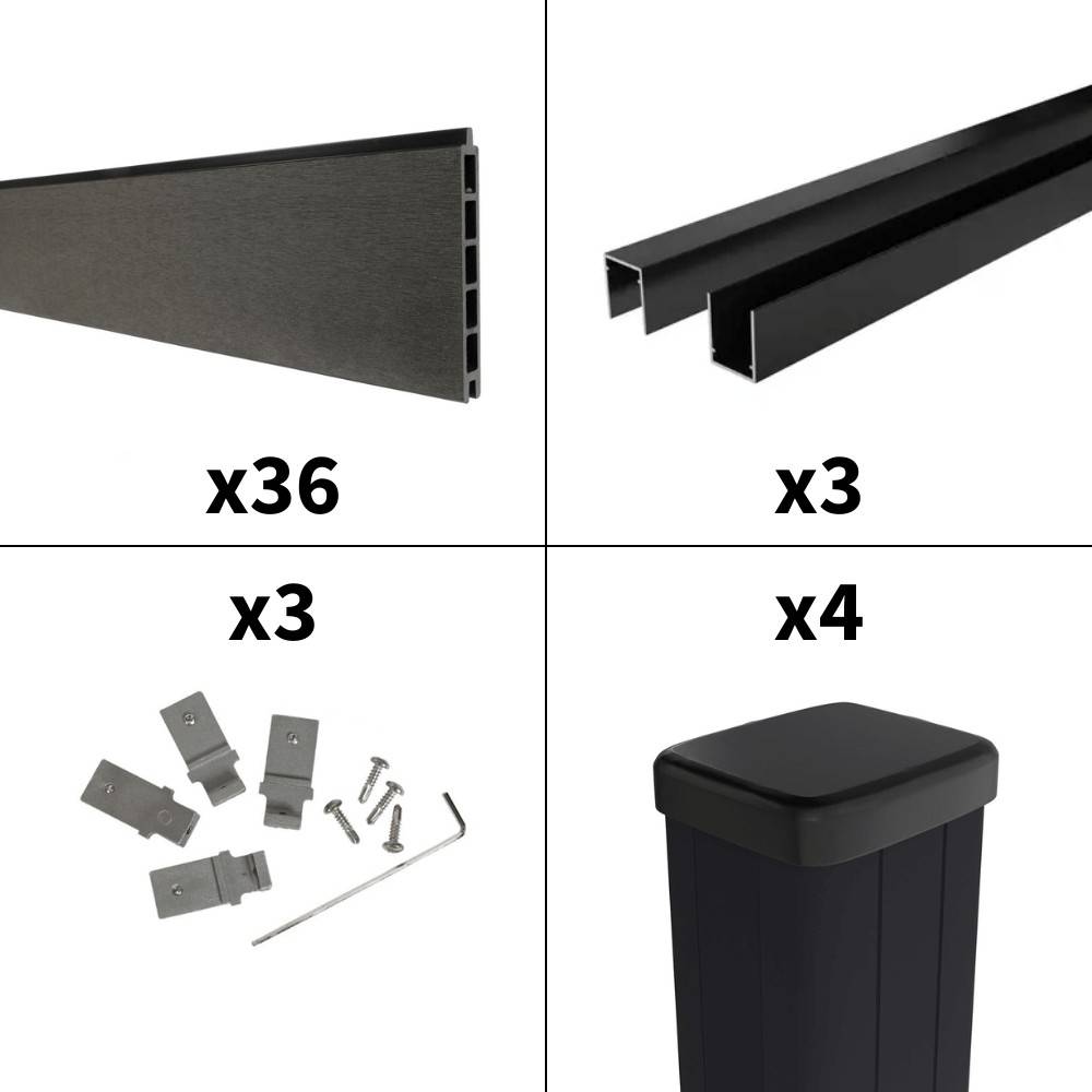 Decklinea - Kit Clôture Bois Composite Anthracite 5,5x1,8m RIO - Poteaux en Aluminium Noir - Brise Vue - Palissade - Image 3