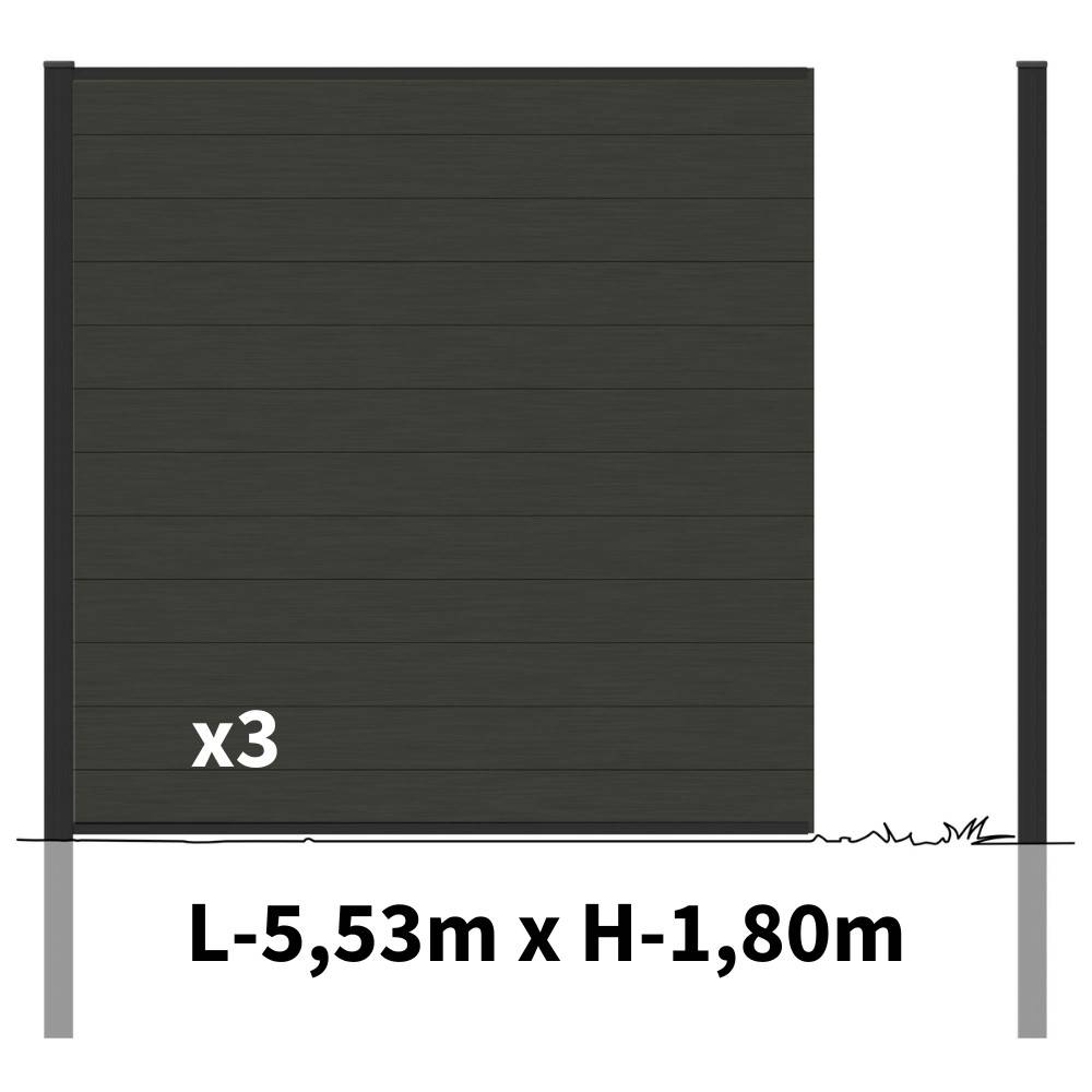 Decklinea - Kit Clôture Bois Composite Anthracite 5,5x1,8m RIO - Poteaux en Aluminium Noir - Brise Vue - Palissade - Image 2