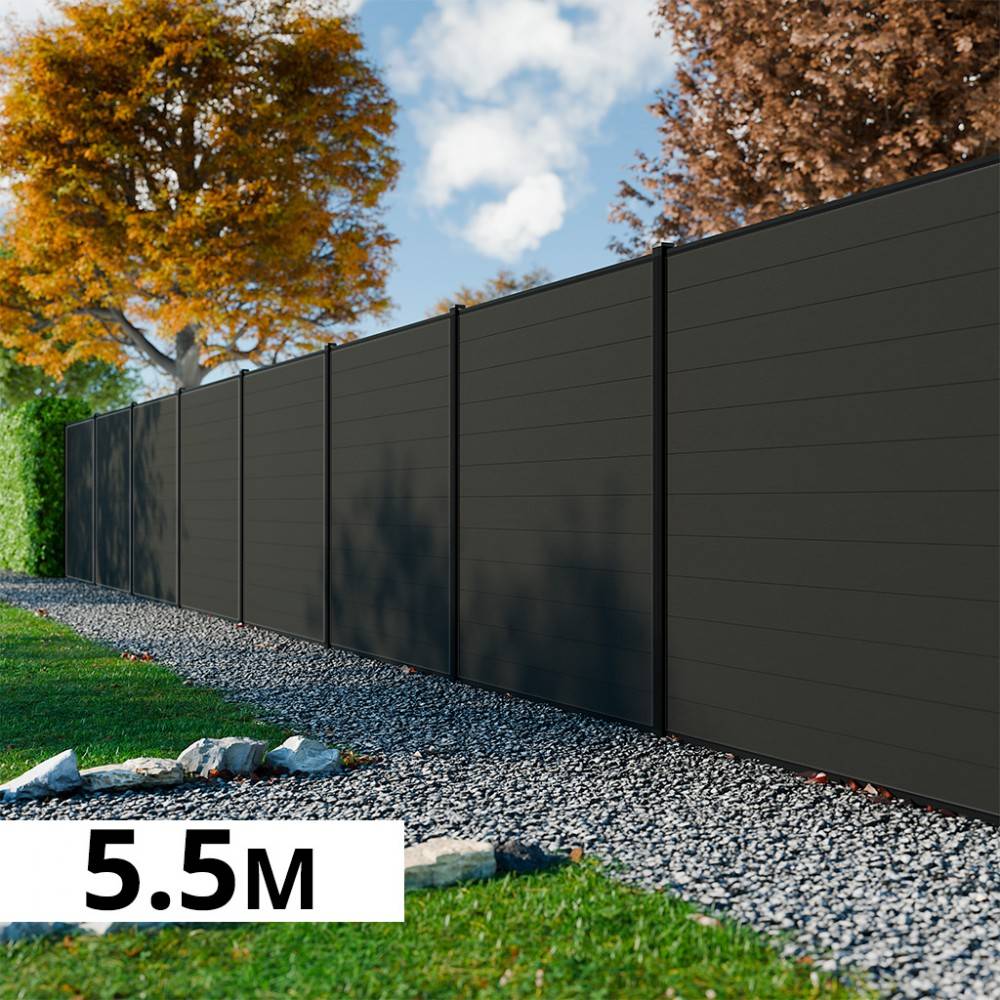 Decklinea - Kit Clôture Bois Composite Anthracite 5,5x1,8m RIO - Poteaux en Aluminium Noir - Brise Vue - Palissade - Image 1