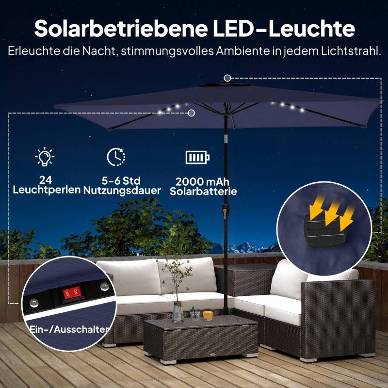 Parasol rectangulaire polyester terrasse LED solaire inclinable 289x198cm bleu marine - ComfortXL Outdoor Living - Image 4