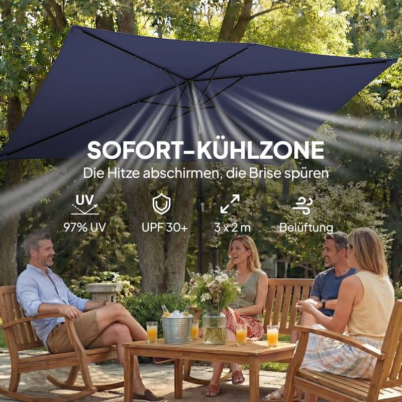 Parasol rectangulaire polyester terrasse LED solaire inclinable 289x198cm bleu marine - ComfortXL Outdoor Living - Image 6