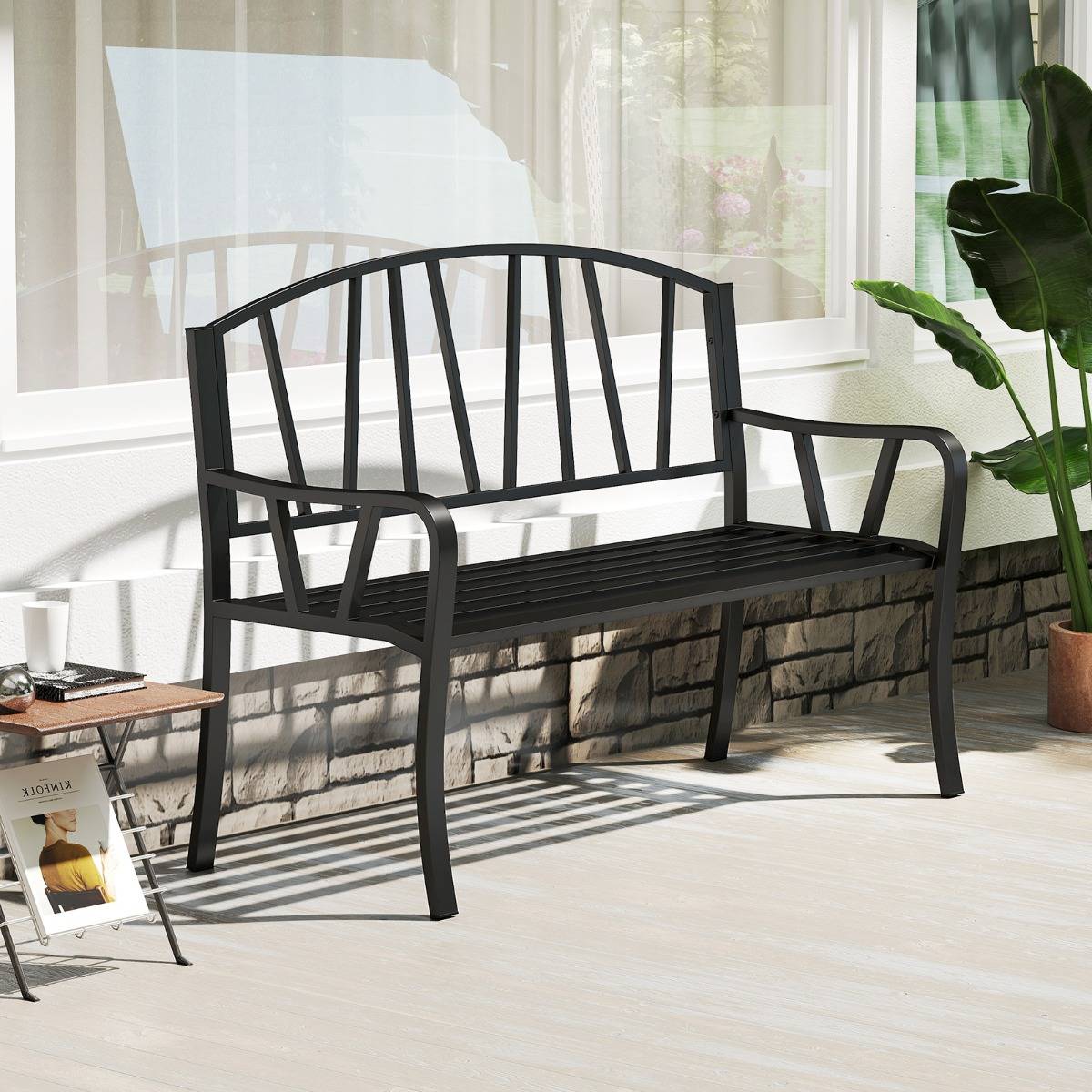 Maison Chic - Banc de Jardin en Métal de 129cm Banc à Lattes pour 2 à 3 Personnes Banc pour Parc avec Accoudoirs - Image 4