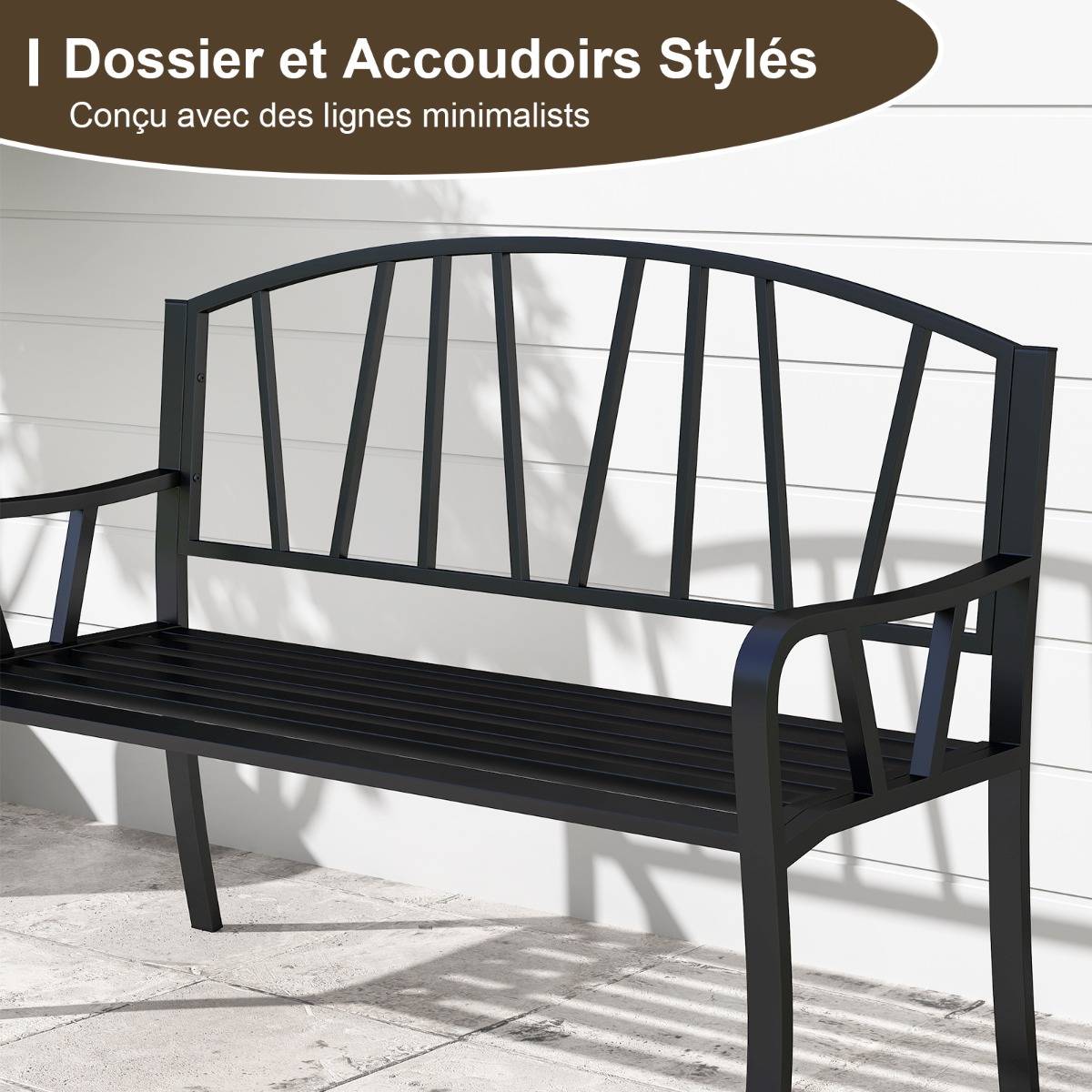 Maison Chic - Banc de Jardin en Métal de 129cm Banc à Lattes pour 2 à 3 Personnes Banc pour Parc avec Accoudoirs - Image 7