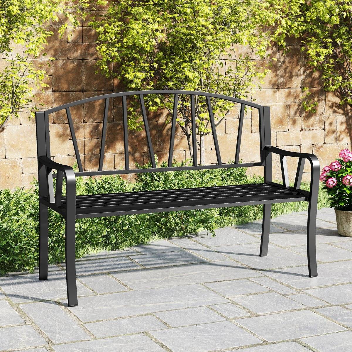 Maison Chic - Banc de Jardin en Métal de 129cm Banc à Lattes pour 2 à 3 Personnes Banc pour Parc avec Accoudoirs - Image 2