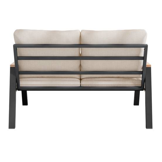 Canapé de jardin 2 places acier galvanisé accoudoirs bois-plastique gris-beige - Image 10