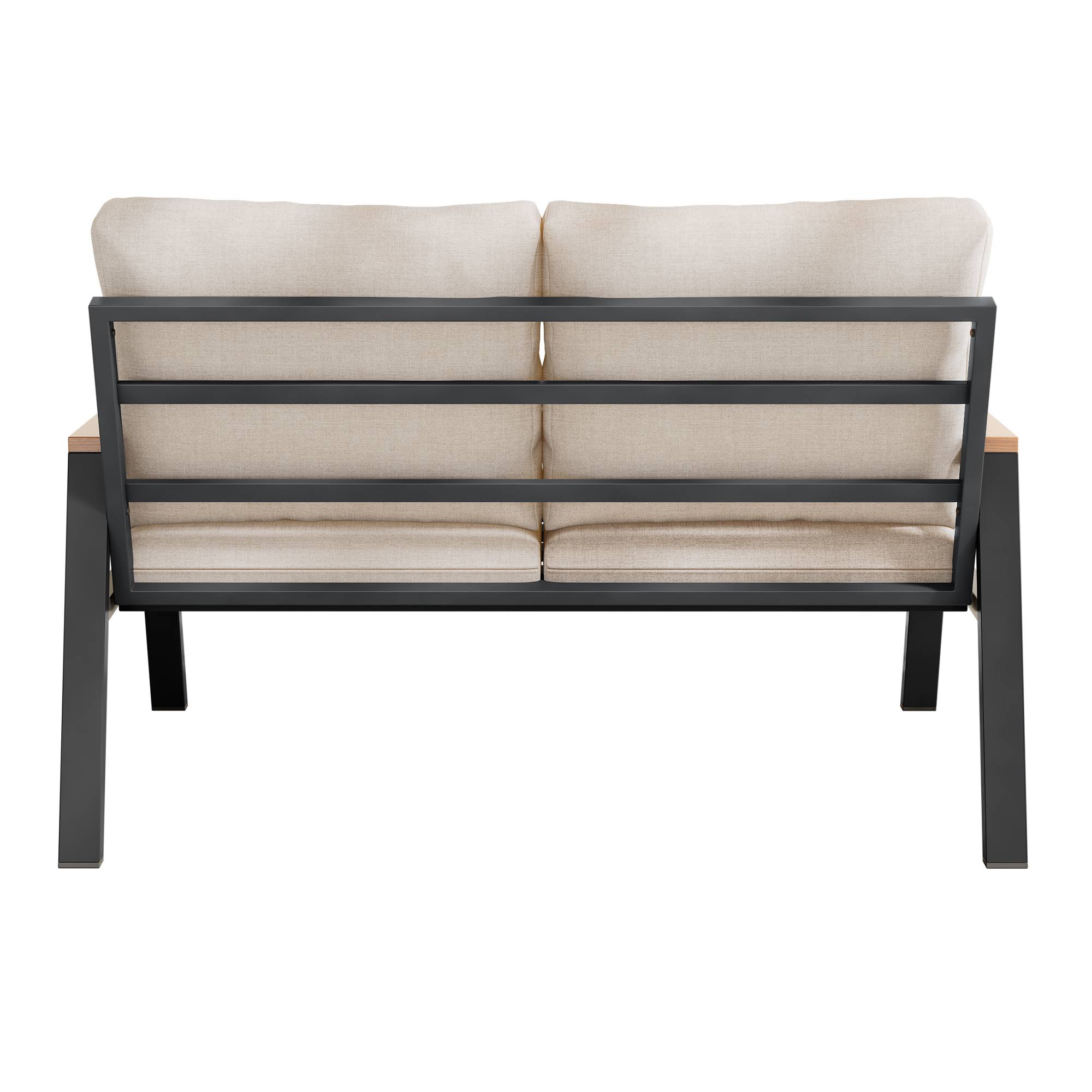 Canapé de jardin 2 places acier galvanisé accoudoirs bois-plastique gris-beige - Image 10