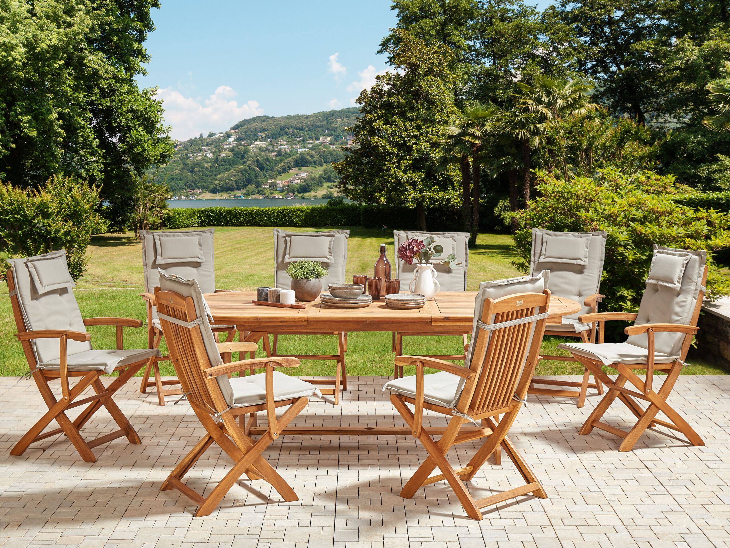 Beliani - Ensemble de Jardin en Bois d'Acacia avec Coussins Taupe Table et Chaises Pliantes 8 Places Style Rustique - Image 2