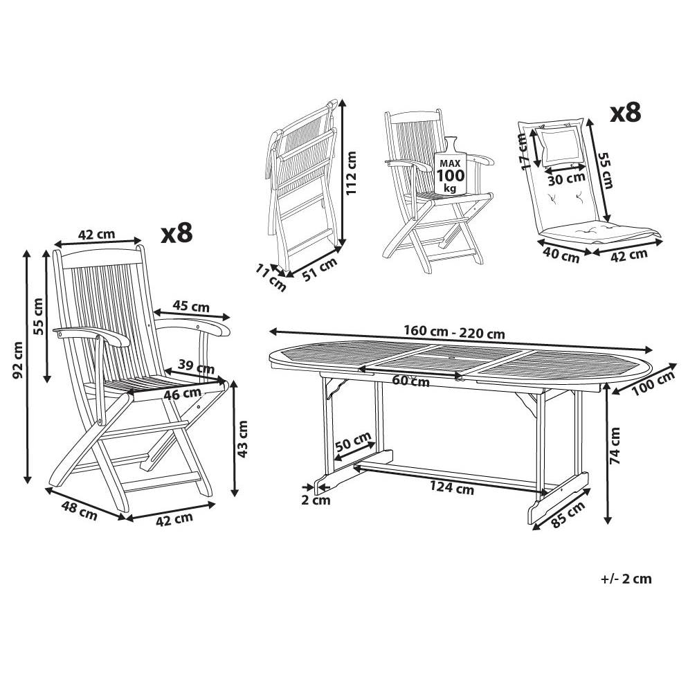 Beliani - Ensemble de Jardin en Bois d'Acacia avec Coussins Taupe Table et Chaises Pliantes 8 Places Style Rustique - Image 3