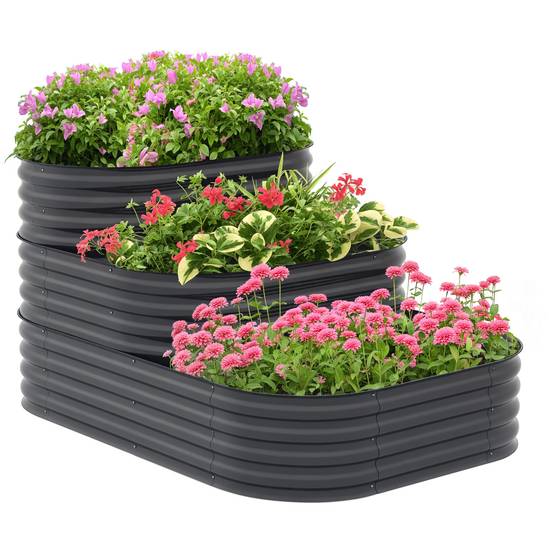 Outsunny - Carré potager surélevé 3 étages 158x109x82 cm fond ouvert pour herbes légumes fruits fleurs en acier gris - Outsunny - Image 1