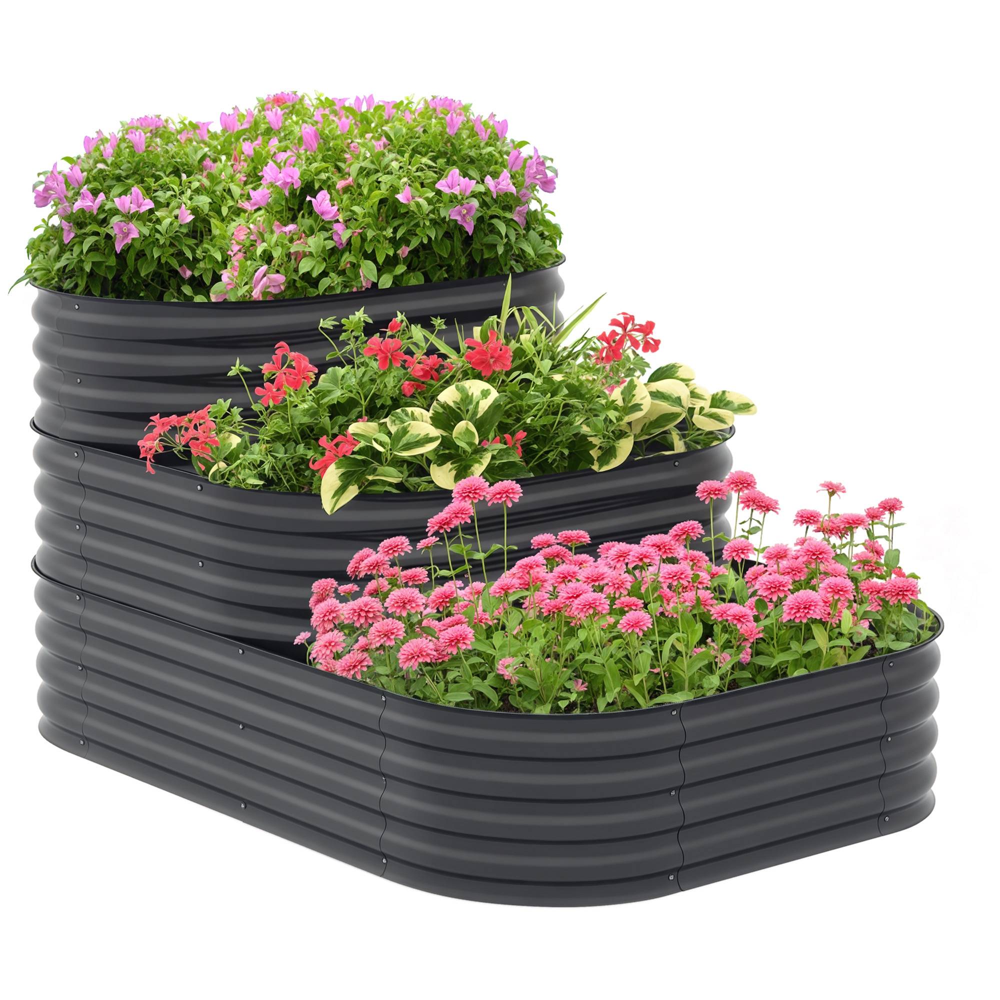 Outsunny - Carré potager surélevé 3 étages 158x109x82 cm fond ouvert pour herbes légumes fruits fleurs en acier gris - Outsunny - Image 1