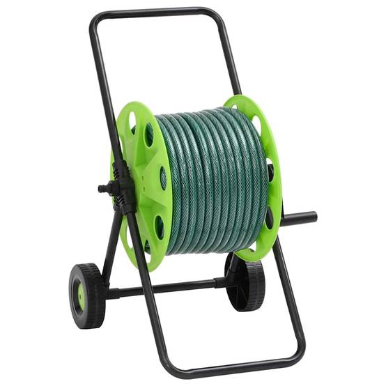 Chariot enrouleur avec tuyau acier et PVC vert 46 x 50 x 66 cm - PANGIVO - Image 1