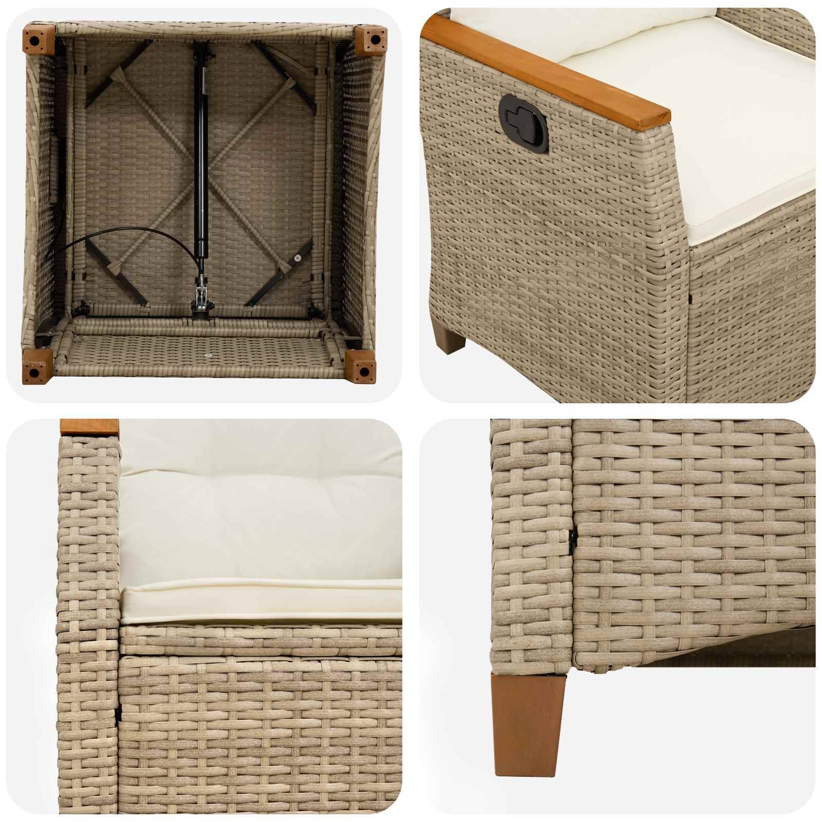 PANGIVO - Chaise de jardin inclinable polyrotin beige et crème 64 x 57.5 x 112 cm - PANGIVO - Image 7