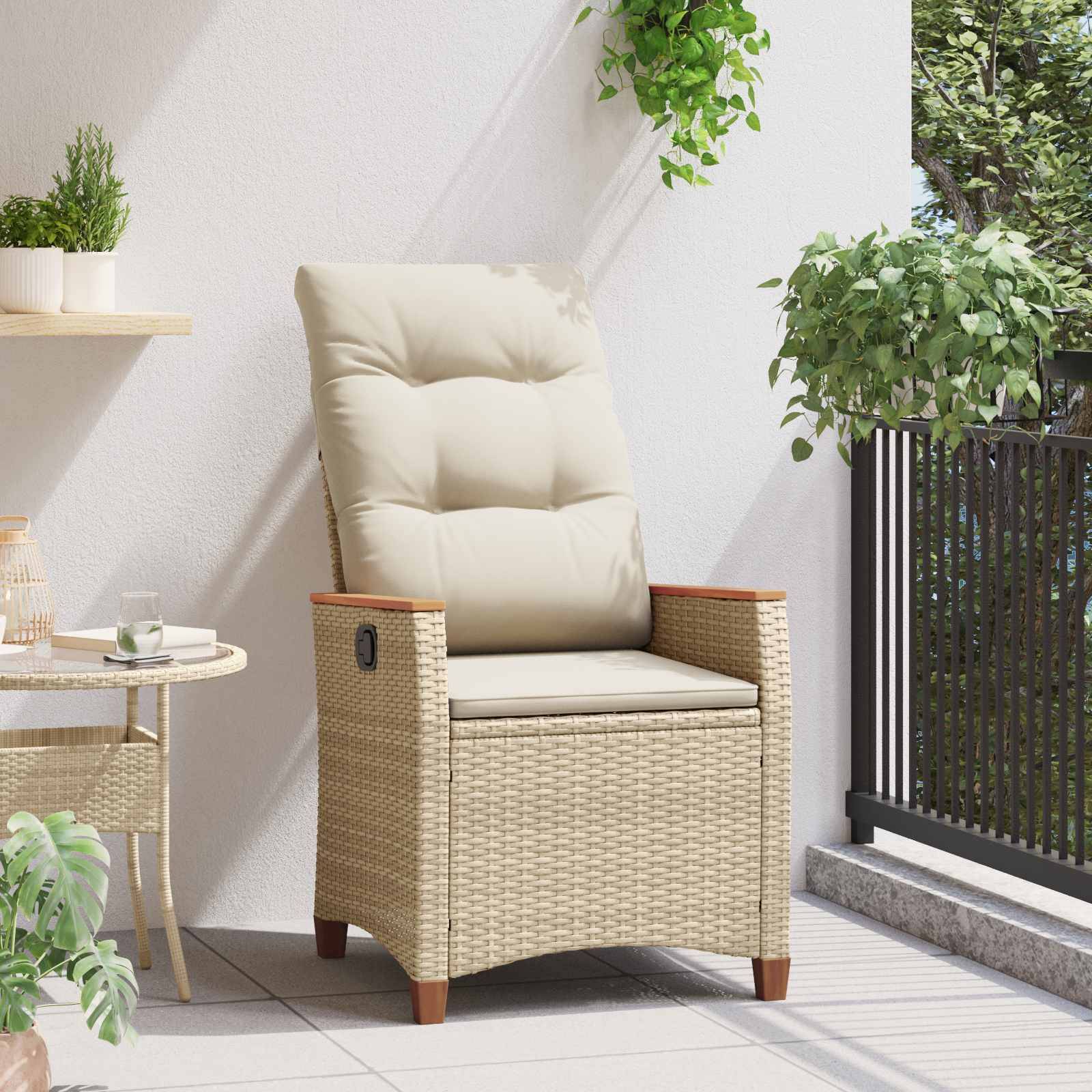 PANGIVO - Chaise de jardin inclinable polyrotin beige et crème 64 x 57.5 x 112 cm - PANGIVO - Image 3