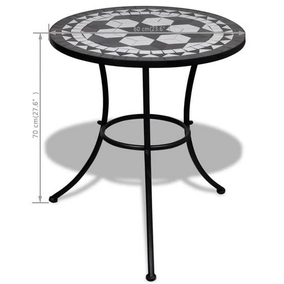 Table de jardin | Table de bistro Noir et blanc 60 cm Mosaïque - Image 5