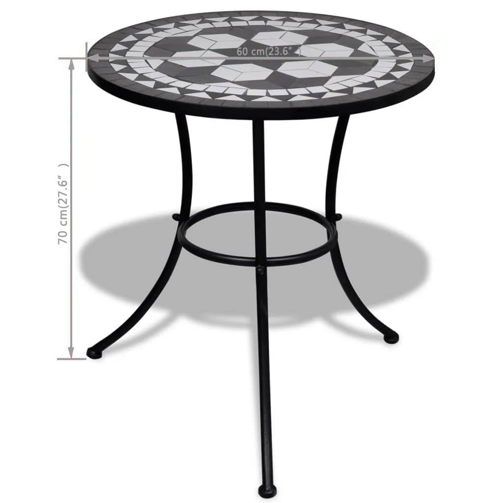 Table de jardin | Table de bistro Noir et blanc 60 cm Mosaïque - Image 5