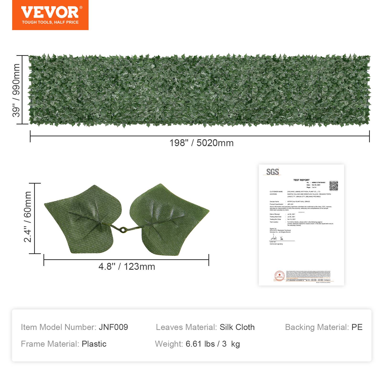VEVOR Haie artificielle 99x502 cm, brise-vue lierre, tissu maille renforcé. Pour jardin, balcon, terrasse. - Image 7