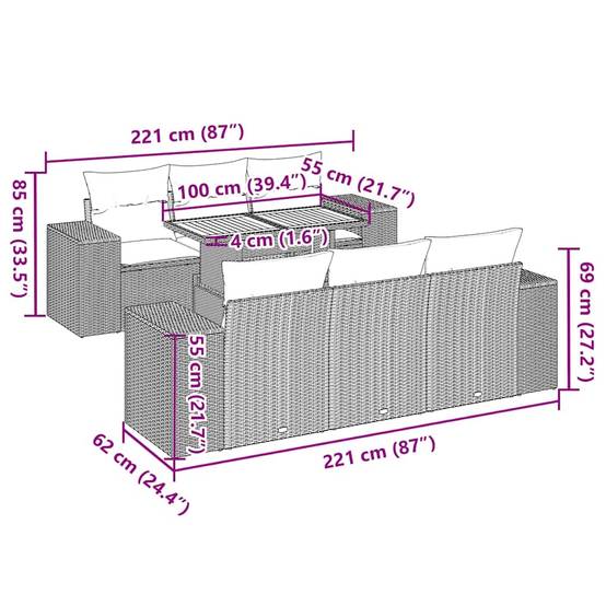 Mobilier de jardin 7 éléments en résine tressée avec table haute et rangement Beige – ComfortXL Outdoor Living - Image 4