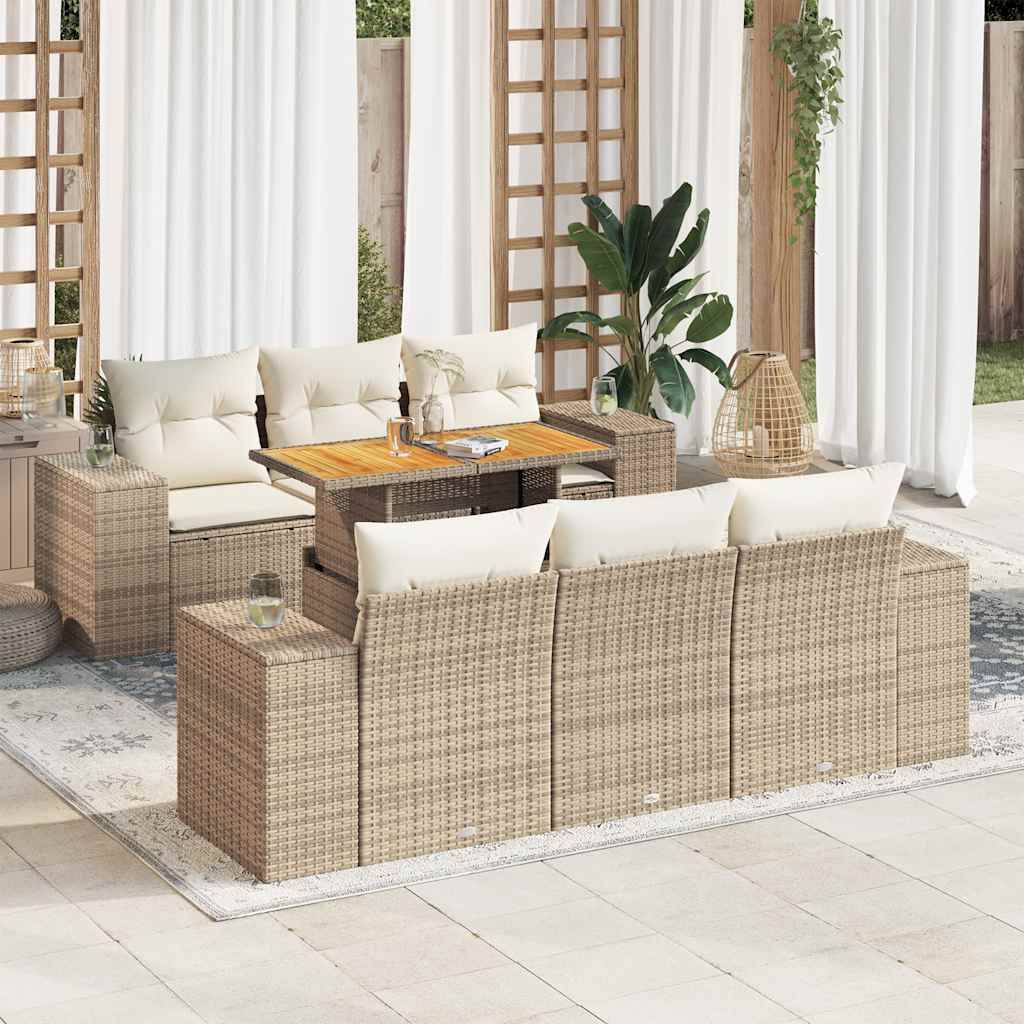 Mobilier de jardin 7 éléments en résine tressée avec table haute et rangement Beige – ComfortXL Outdoor Living - Image 1
