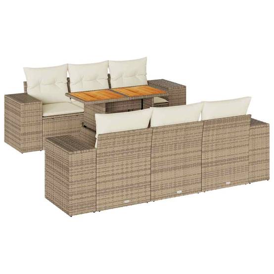 Mobilier de jardin 7 éléments en résine tressée avec table haute et rangement Beige – ComfortXL Outdoor Living - Image 2