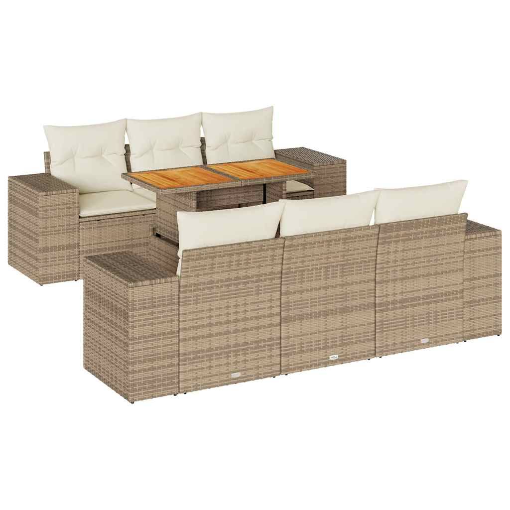 Mobilier de jardin 7 éléments en résine tressée avec table haute et rangement Beige – ComfortXL Outdoor Living - Image 2