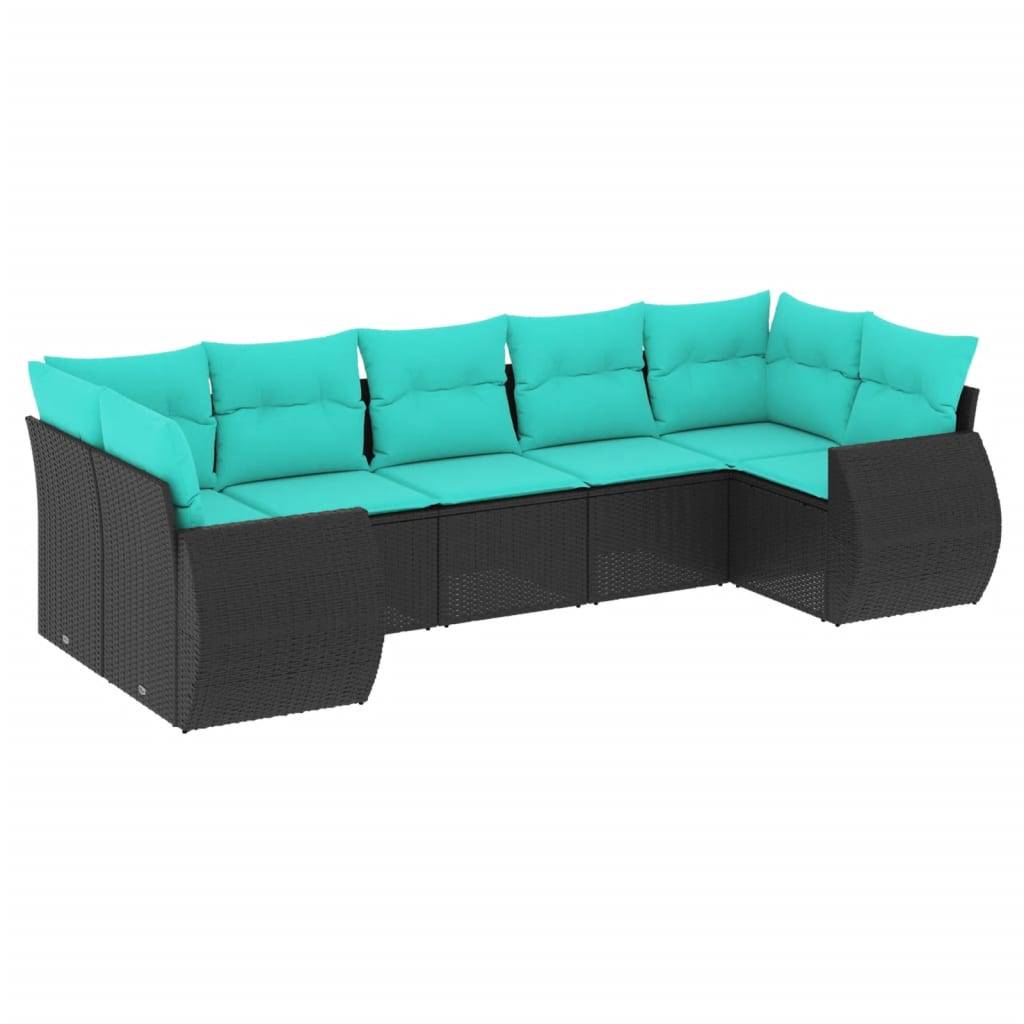 ComfortXL - Salon de Jardin Bas 7 Places Résine Tressée Noire Modulable avec Coussins Bleus 7 Pièces – ComfortXL Outdoor Living - Image 2