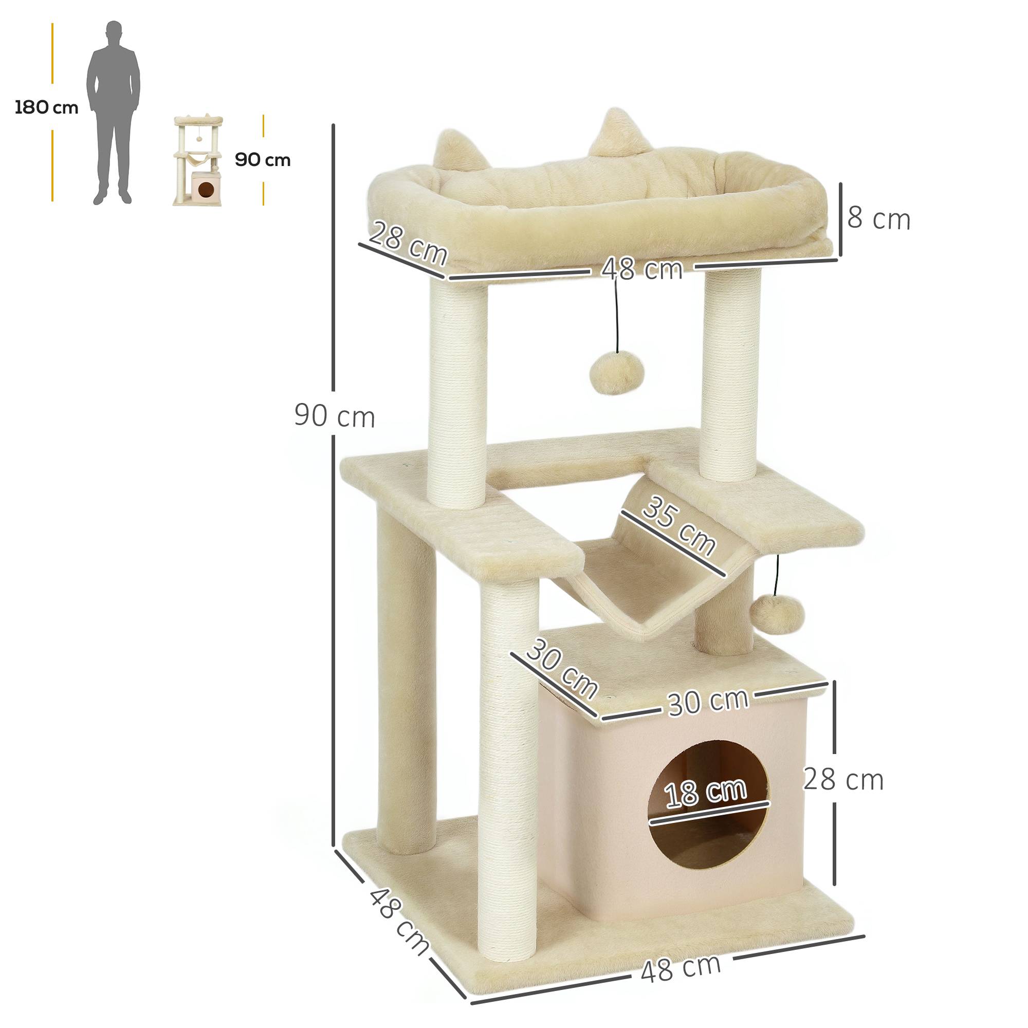 Arbre à chat bois peluche pour chatons centre activités hamac niche 90cm crème - ComfortXL Outdoor Living - Image 5