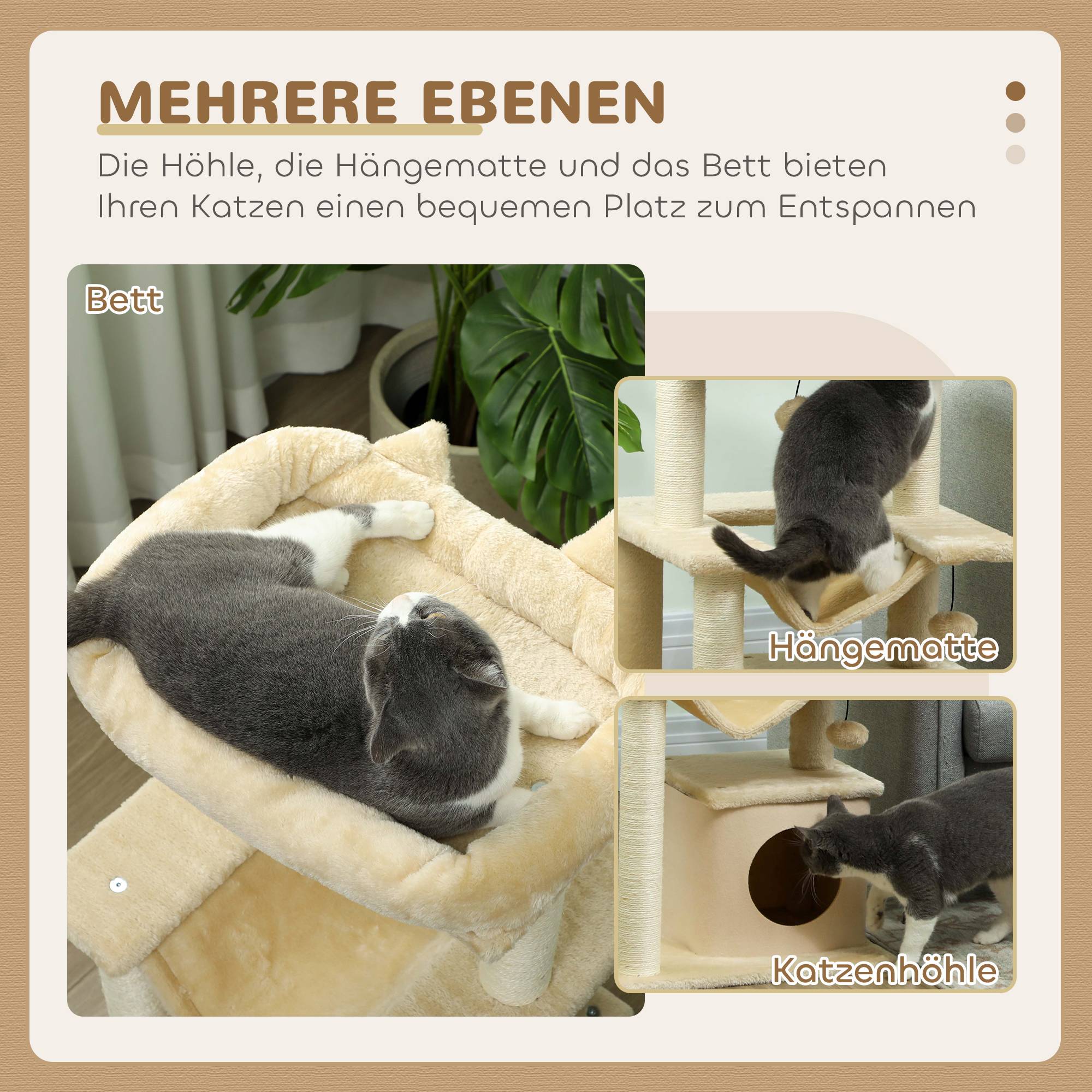 Arbre à chat bois peluche pour chatons centre activités hamac niche 90cm crème - ComfortXL Outdoor Living - Image 7