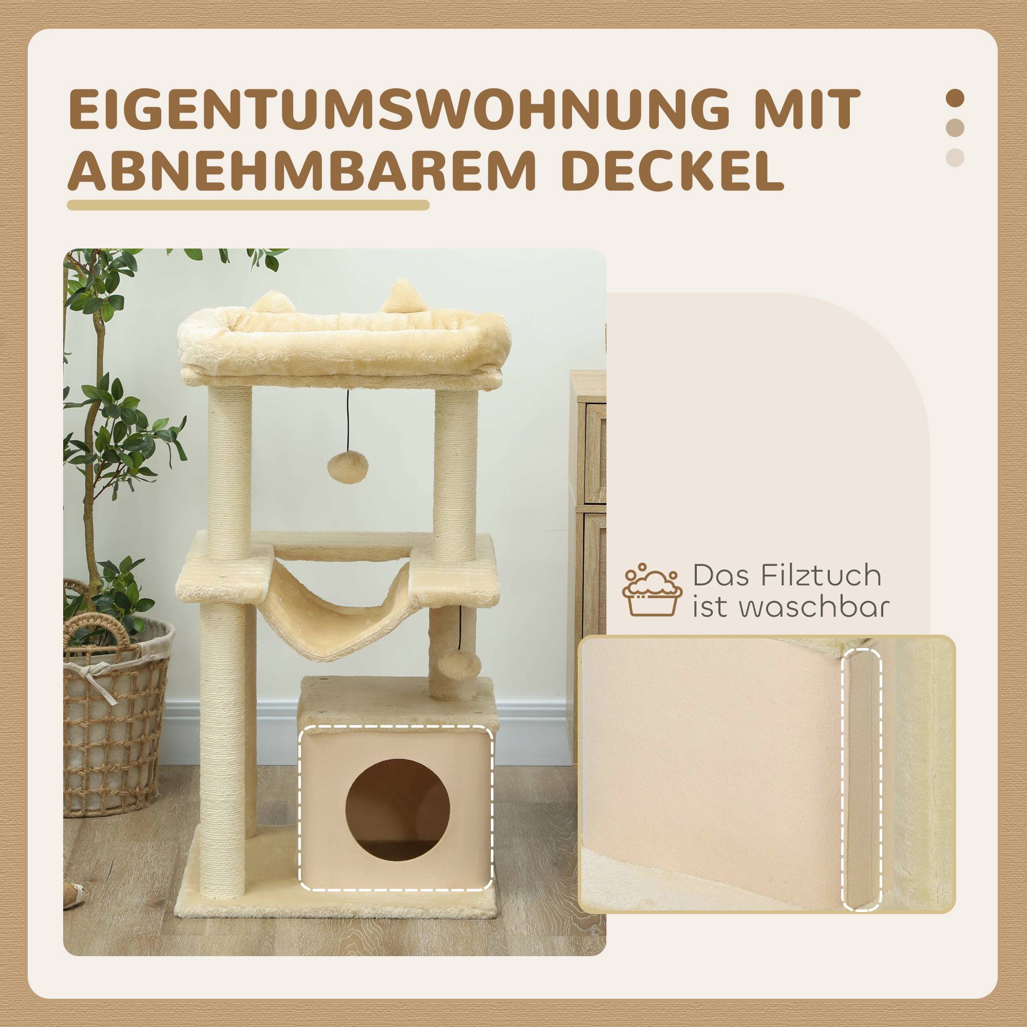 Arbre à chat bois peluche pour chatons centre activités hamac niche 90cm crème - ComfortXL Outdoor Living - Image 8