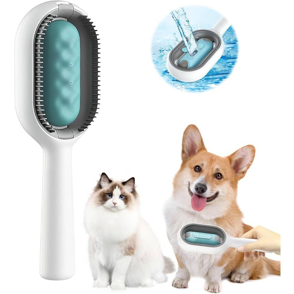 Brosse à vapeur-Brosse 4-en-1 pour chien et chat avec réservoir d'eau - Autonettoyante - Living123 - Image 1
