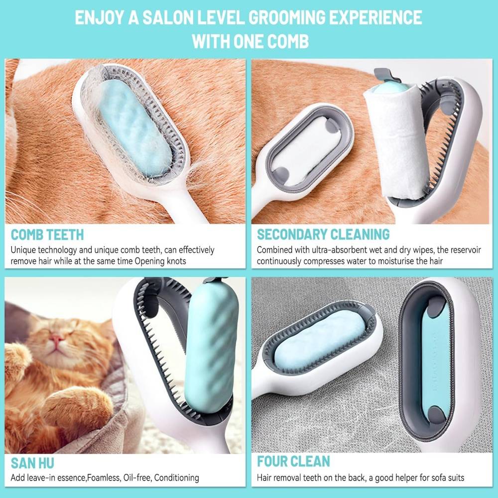 Brosse à vapeur-Brosse 4-en-1 pour chien et chat avec réservoir d'eau - Autonettoyante - Living123 - Image 4