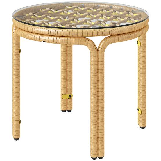 ComfortXL - Table basse d'appoint jardin résine tressée plateau verre Ø50x44 jaune - ComfortXL Outdoor Living - Image 2