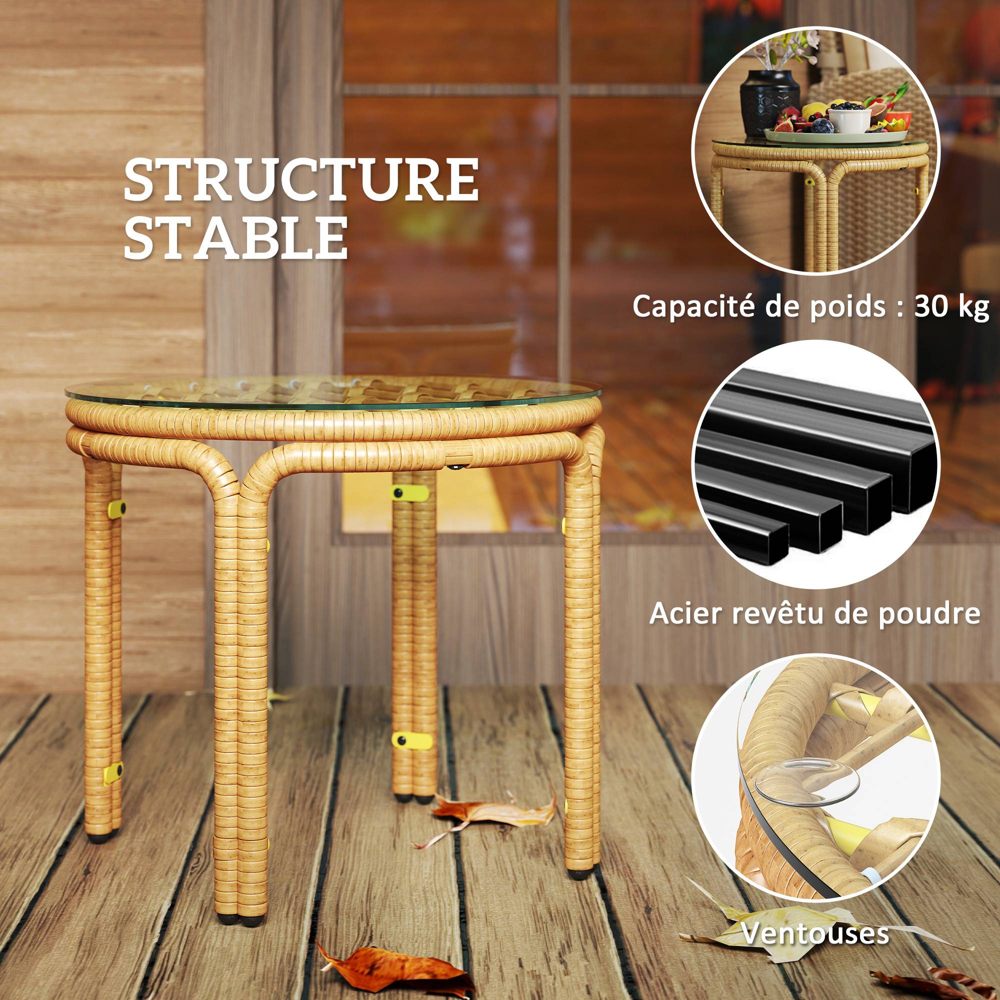 ComfortXL - Table basse d'appoint jardin résine tressée plateau verre Ø50x44 jaune - ComfortXL Outdoor Living - Image 7